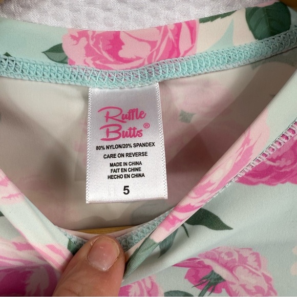Ruffle Butts Pink and Green Floral Rash Guard sz 5 - Picture 4 of 5